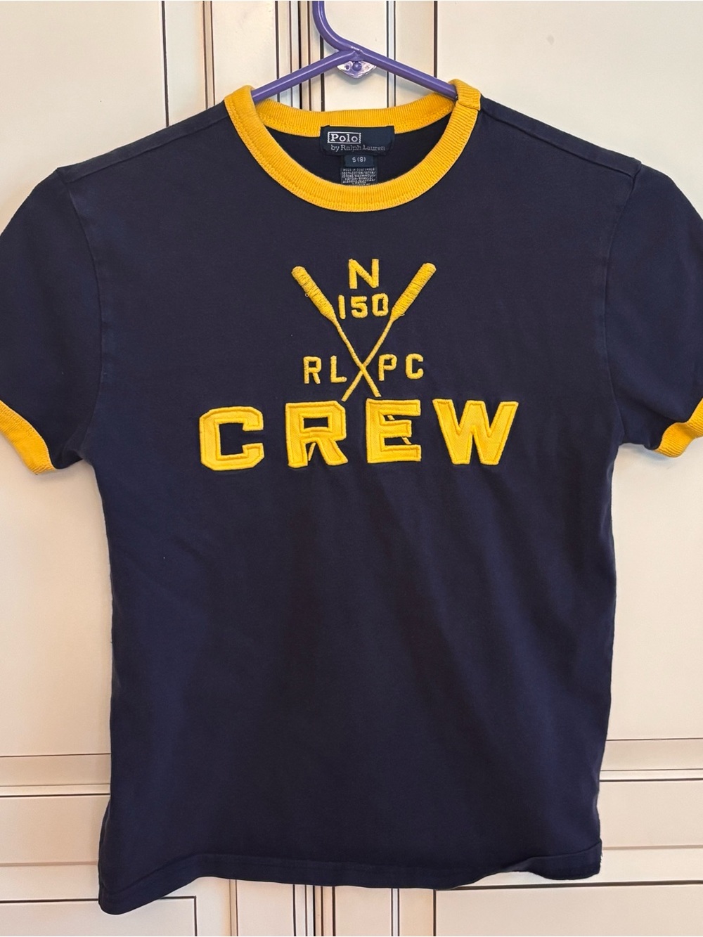Ralph Lauren Navy Short-Sleeve Crew Graphic Tee with Yellow Trim size Small (8)
